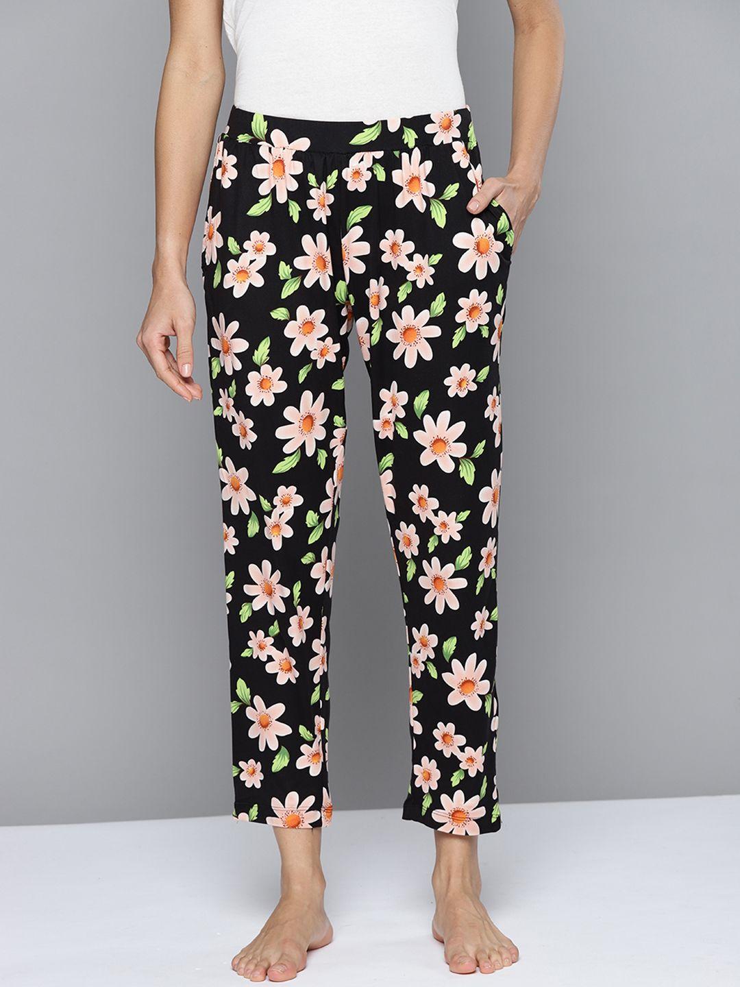 kook n keech women black & pink floral printed lounge pants