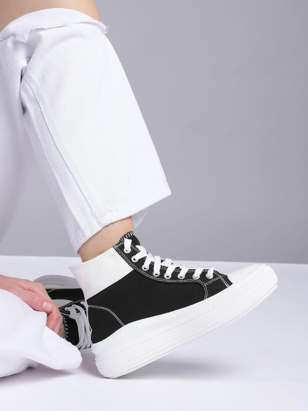 kook n keech women black & white mid-top colourblocked sneakers