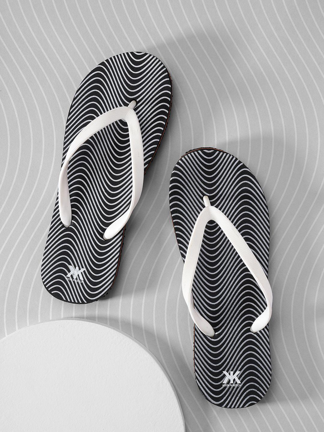 kook n keech women black & white printed thong flip-flops