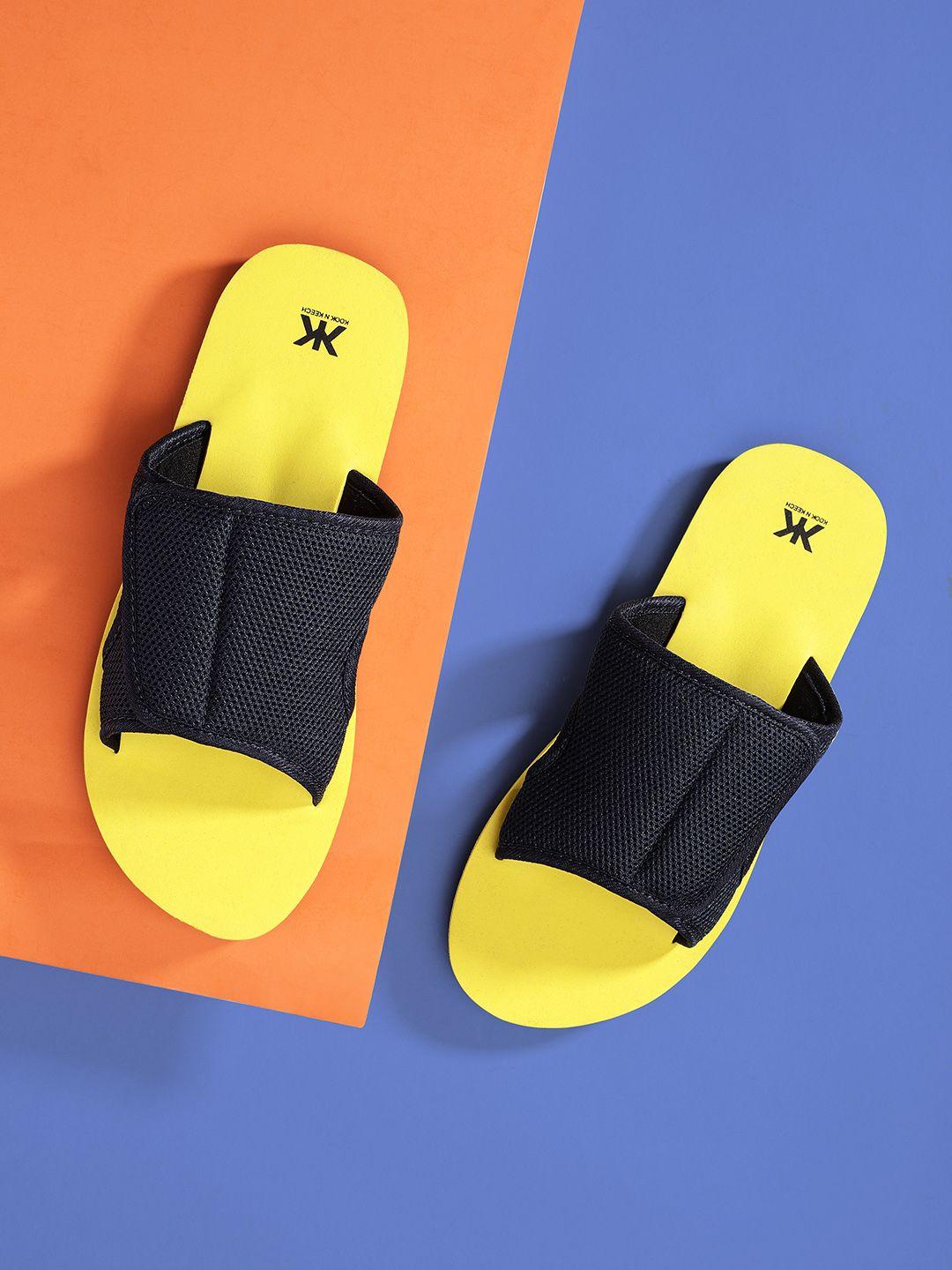 kook n keech women black & yellow slip-on flip-flops