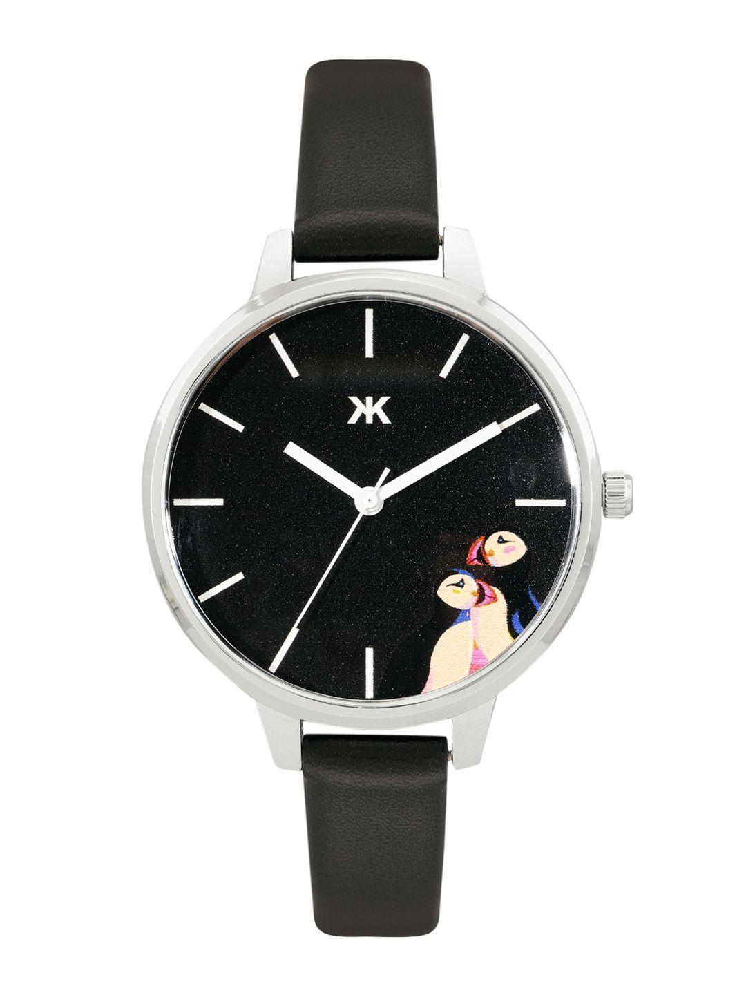 kook n keech women black printed analogue watch knk22-8b-black