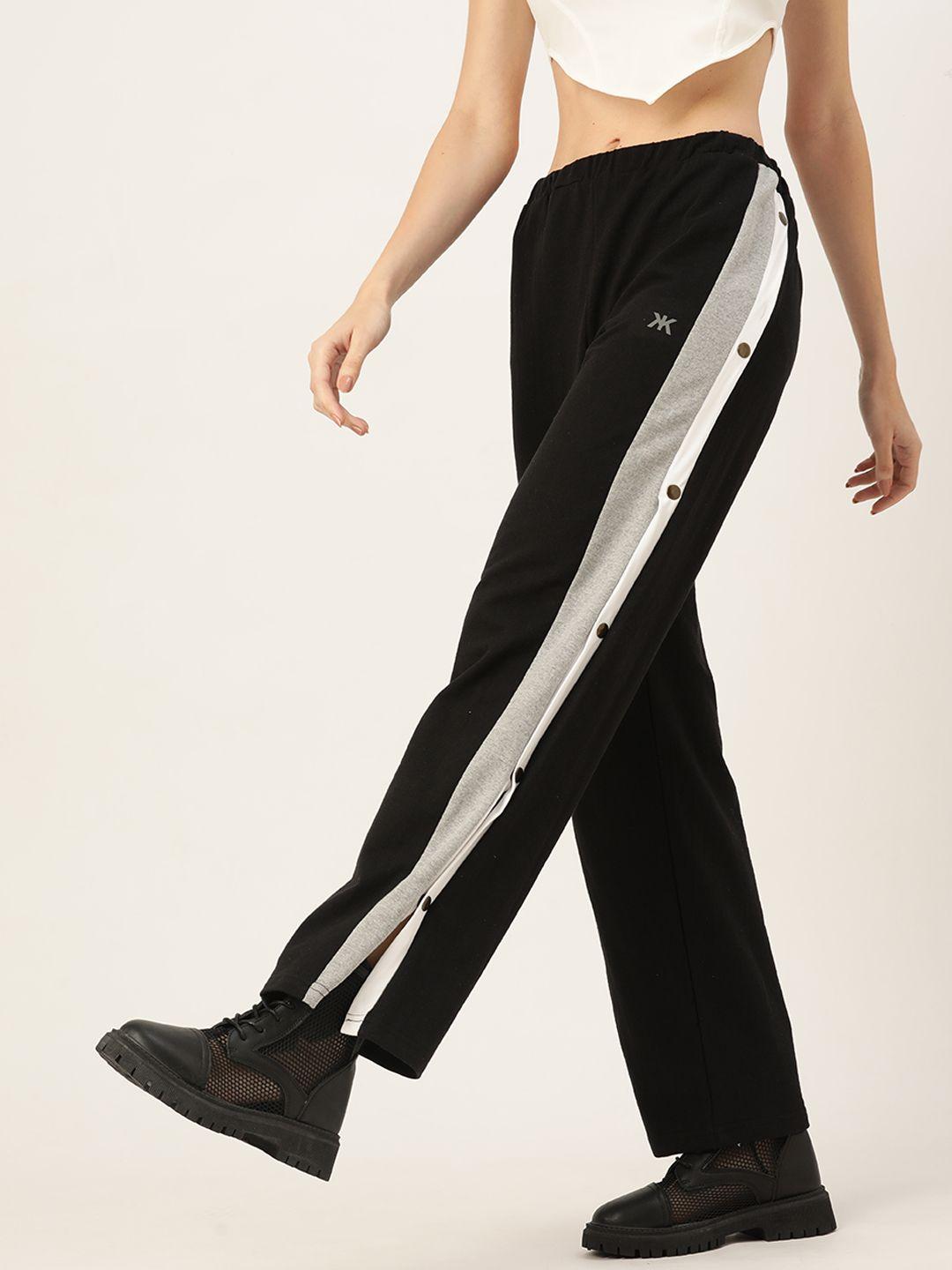 kook n keech women black side striped track pants