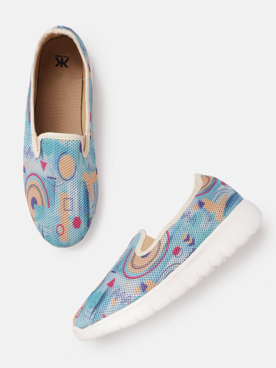 kook n keech women blue & beige printed slip-on sneakers