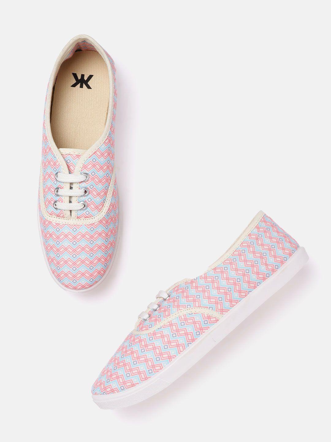 kook n keech women blue & pink geometric print sneakers