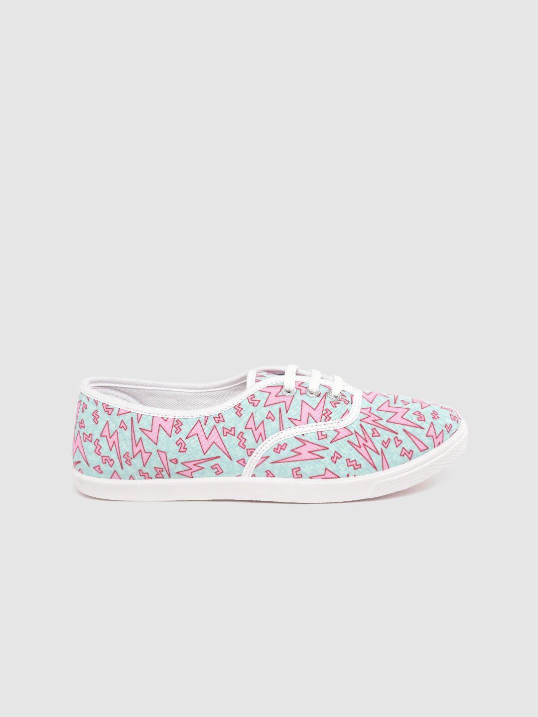 kook n keech women blue & pink thunderbolt print sneakers