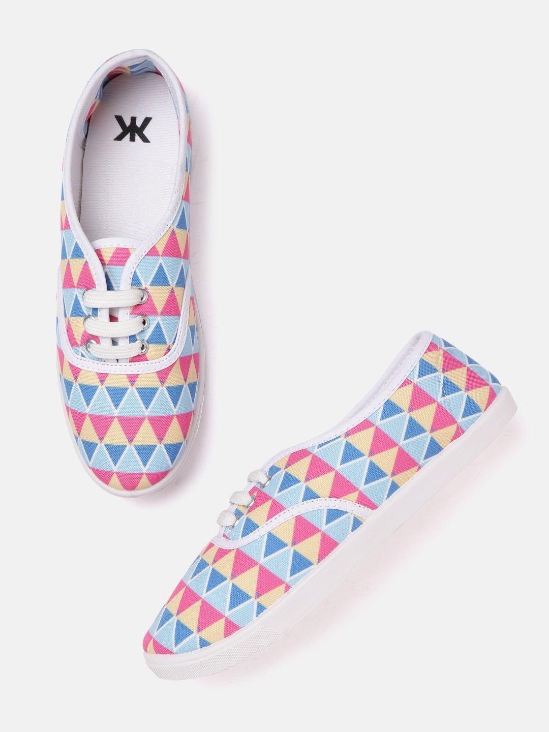 kook n keech women blue & pink triangular print sneakerss