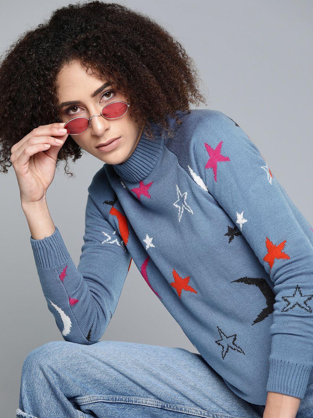 kook n keech women blue & red conversational print pullover