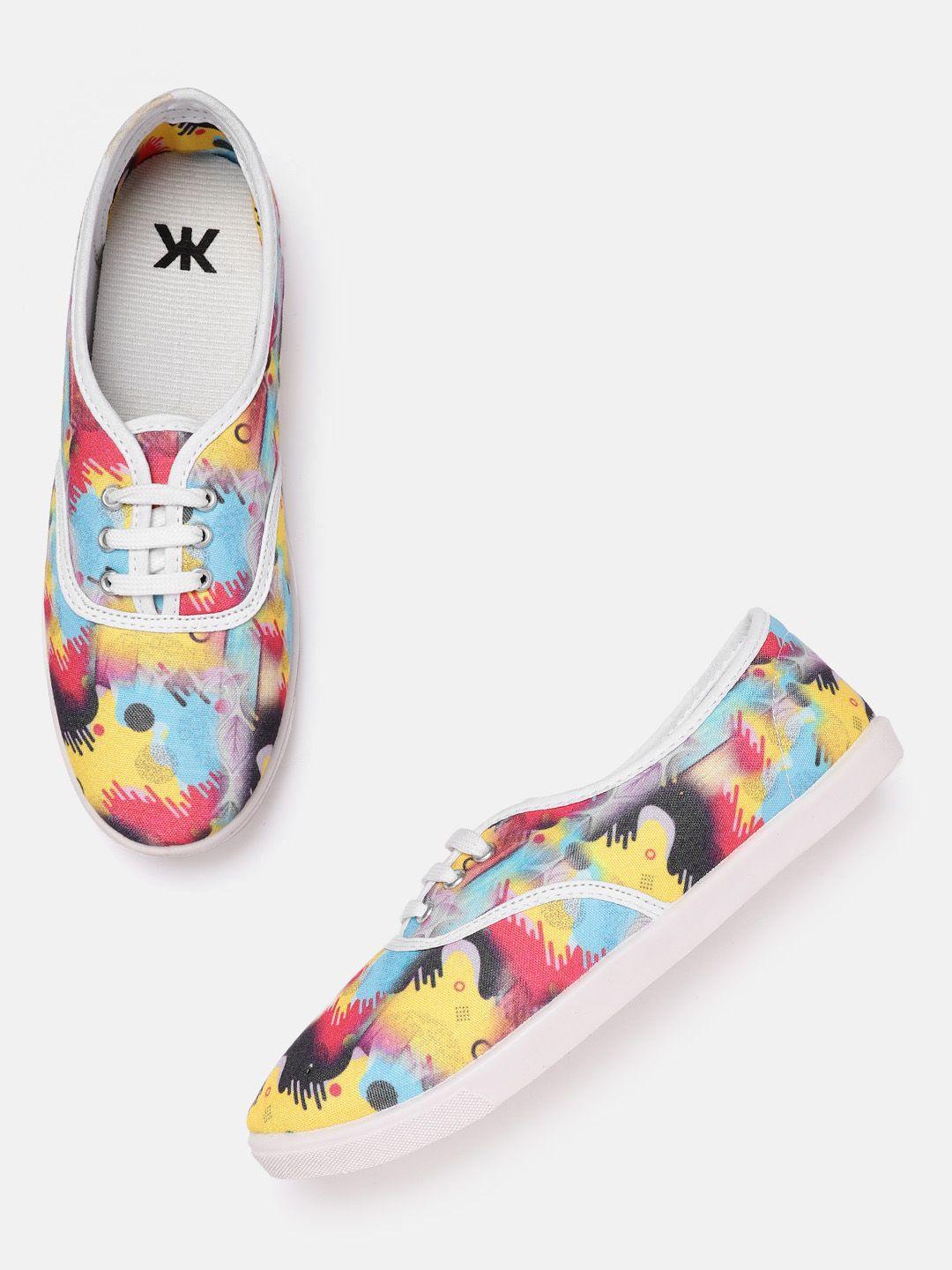 kook n keech women blue & yellow printed sneakers