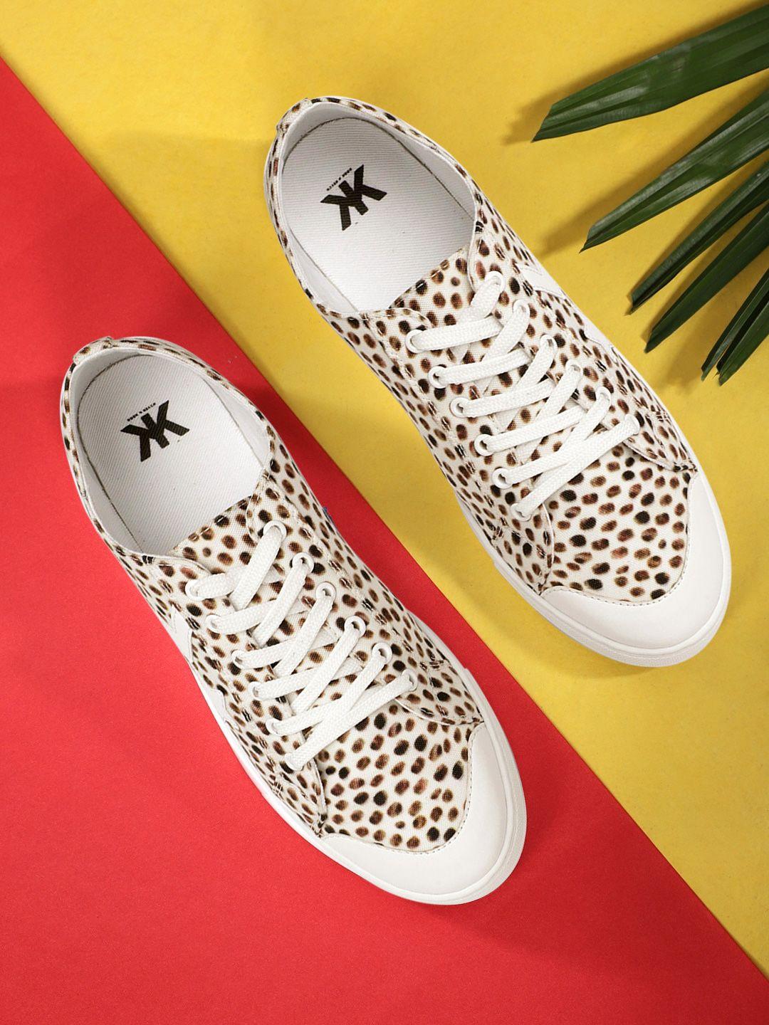 kook n keech women brown & off-white printed sneakers