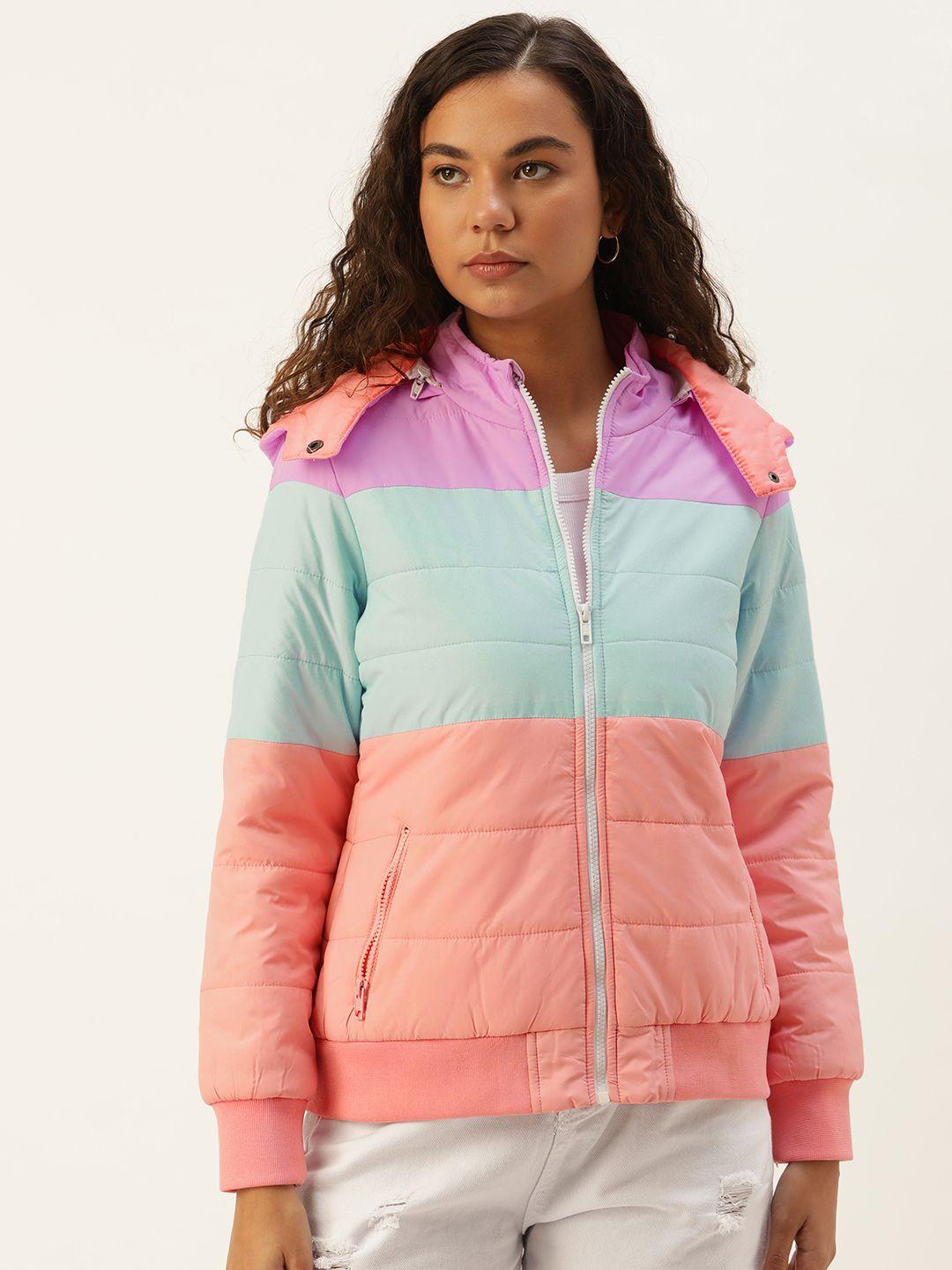 kook n keech women colourblocked hooded bomber jacket