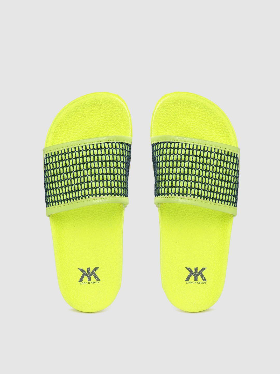 kook n keech women fluorescent green mesh panel sliders