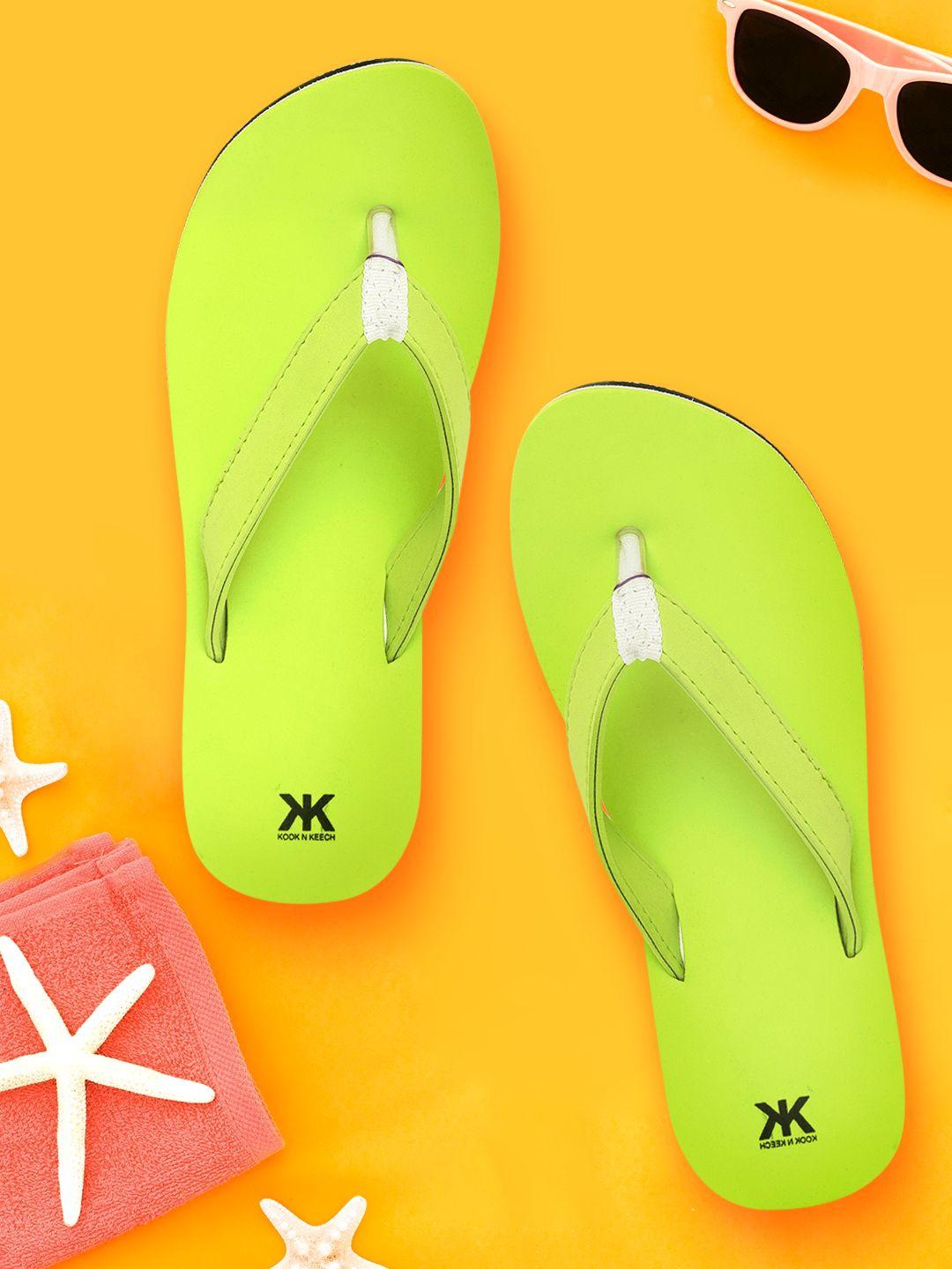 kook n keech women fluorescent green solid thong flip-flops