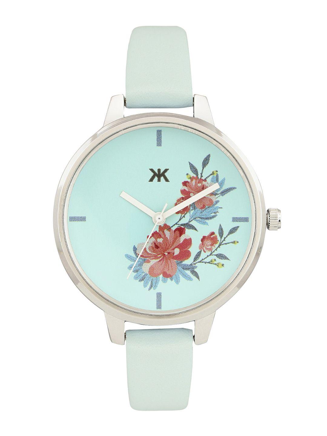 kook n keech women mint green printed analogue watch knk22-7c-blue