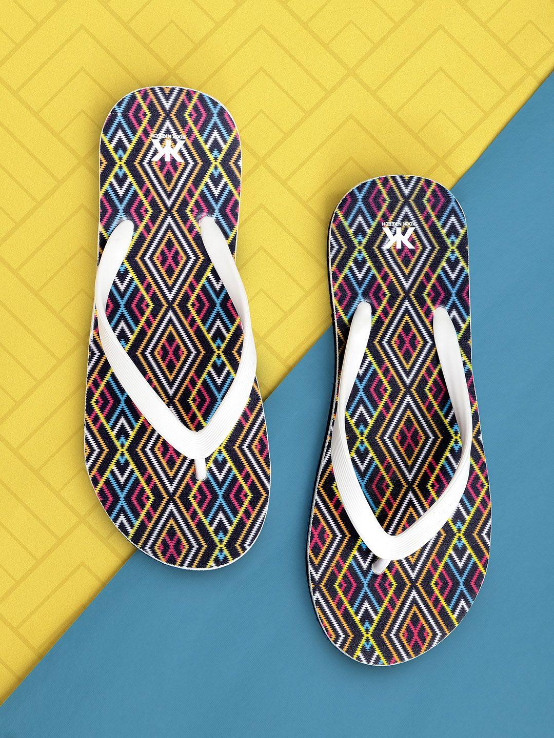 kook n keech women multicoloured geometric print thong flip-flops