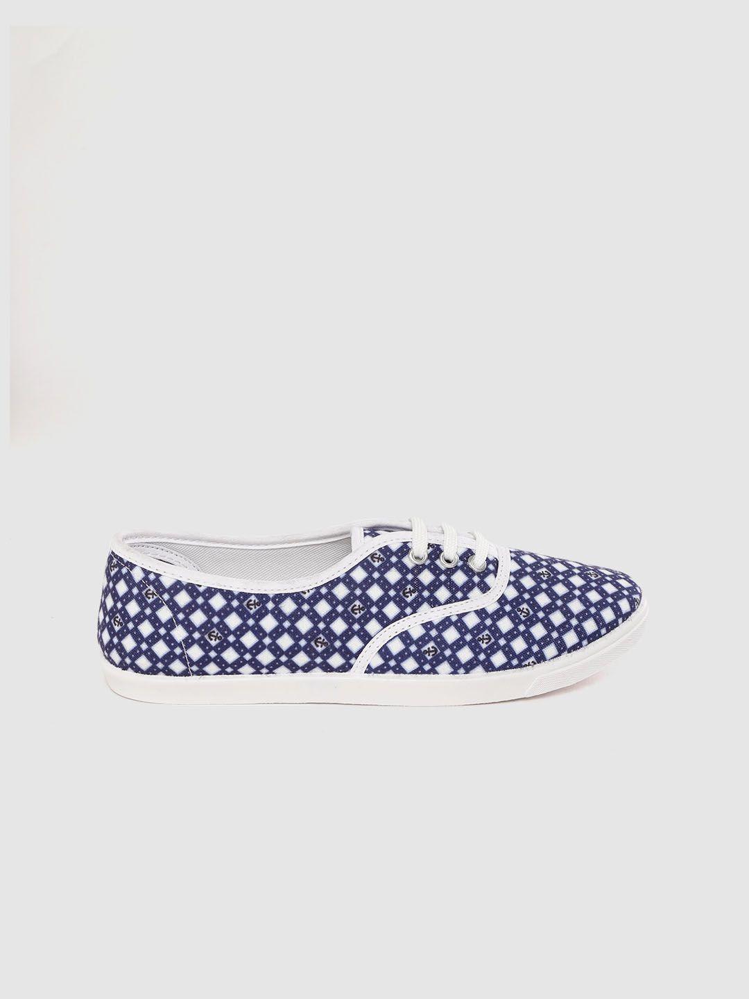 kook n keech women navy blue & white geometric & anchor print sneakers