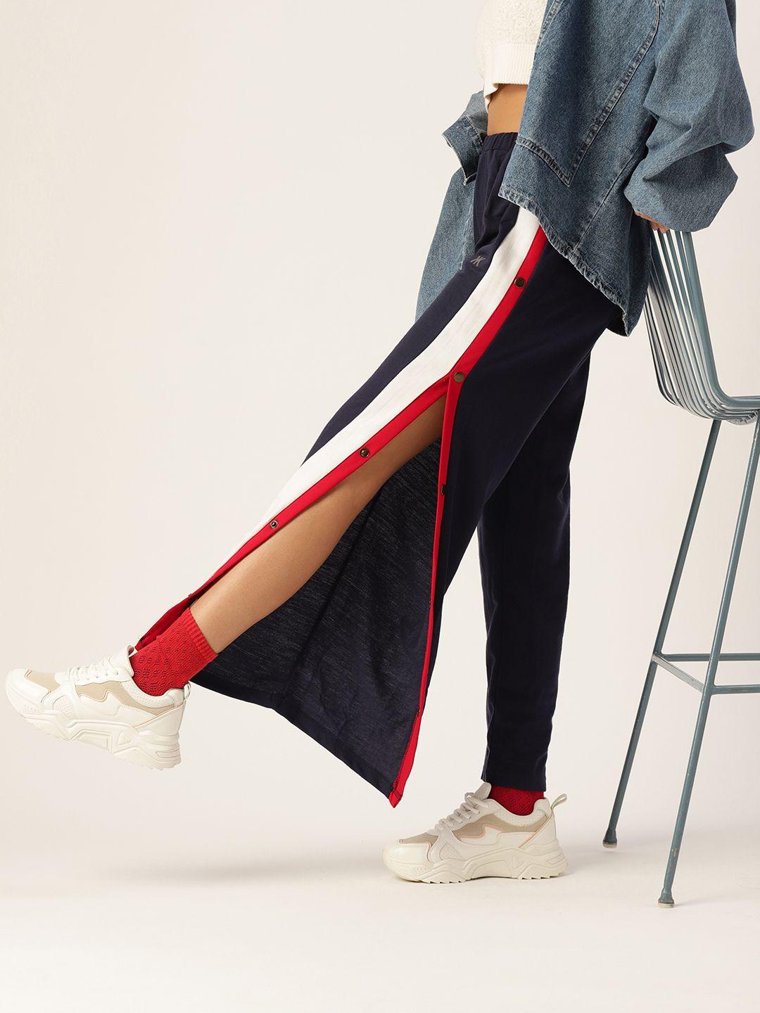 kook n keech women navy blue and white striped track pants