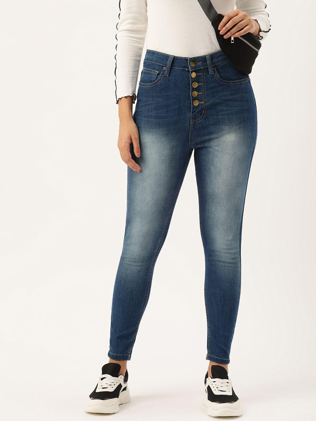 kook n keech women navy blue slim fit high-rise heavy fade stretchable jeans