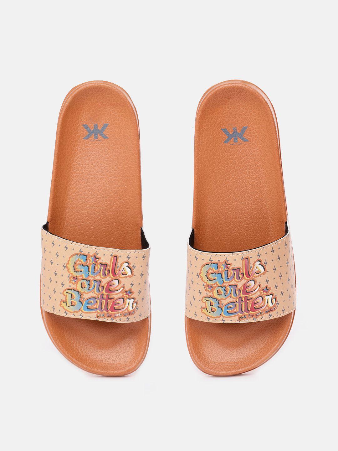 kook n keech women orange & blue printed sliders