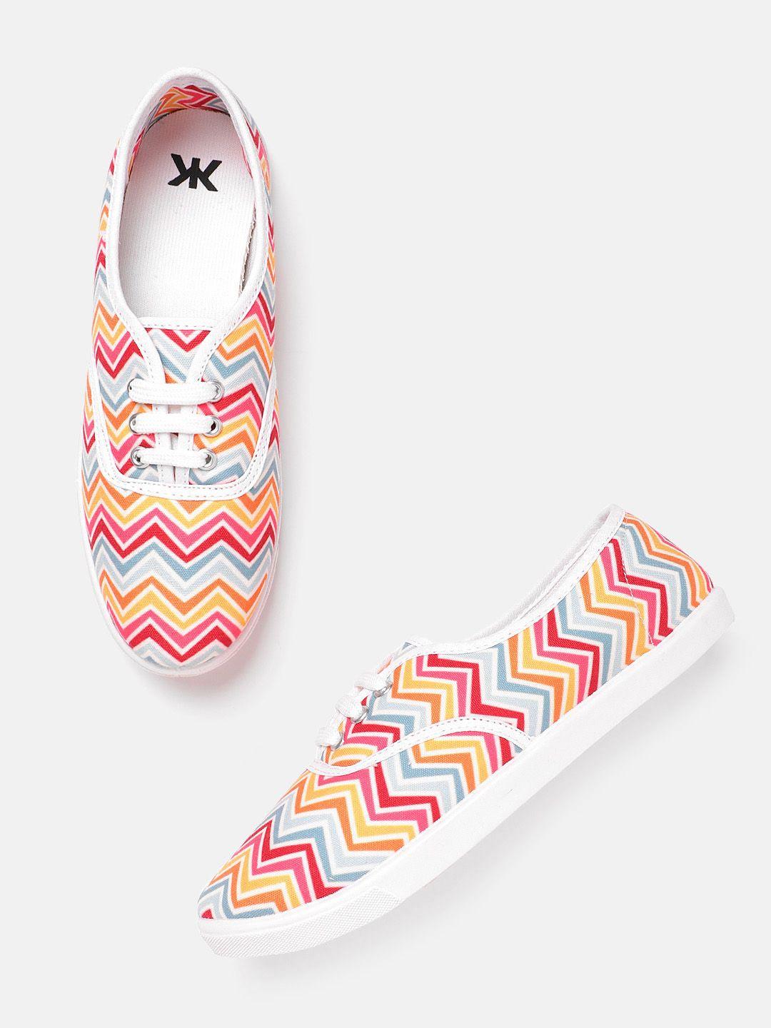 kook n keech women orange & red chevron print sneakers