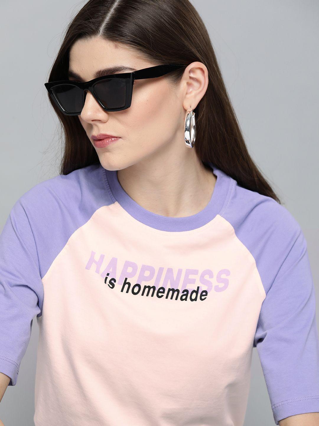kook n keech women peach-coloured & lavender printed round neck t-shirt