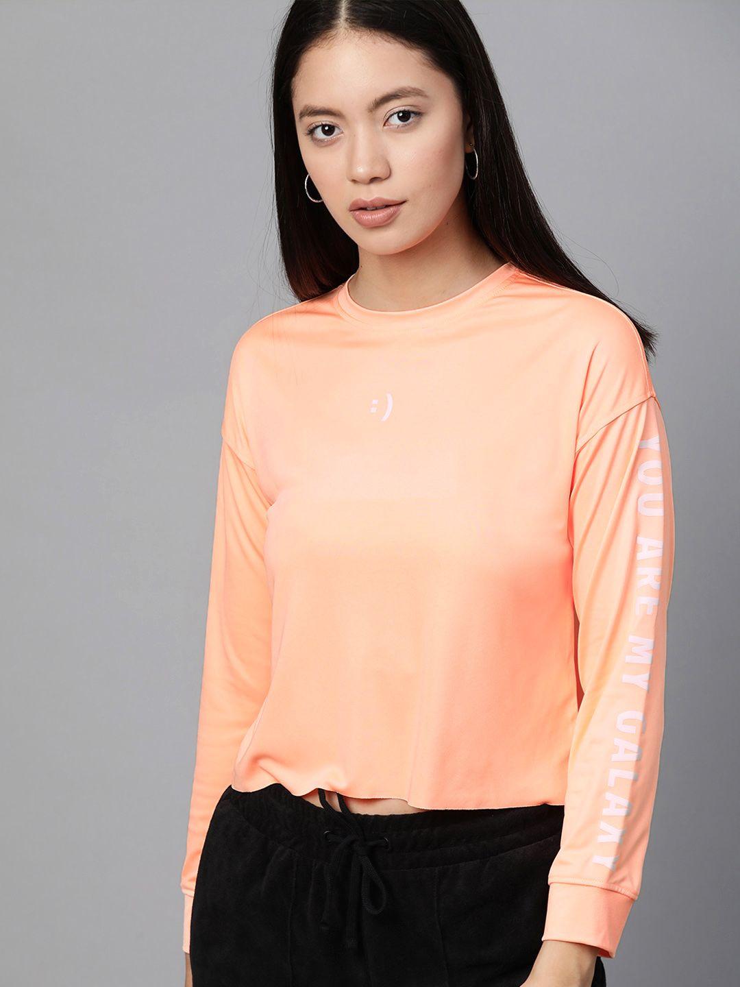 kook n keech women peach-coloured printed detail round neck t-shirt