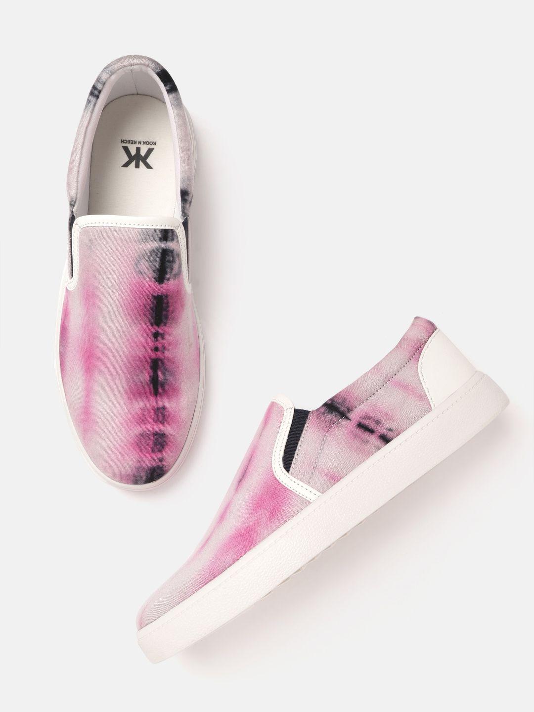 kook n keech women pink & black tie-dye slip-on sneakers