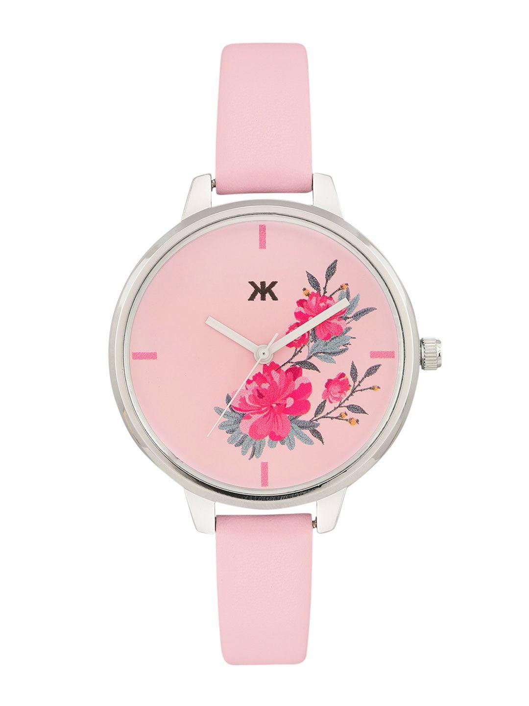 kook n keech women pink floral printed analogue watch knk22-7b-pink