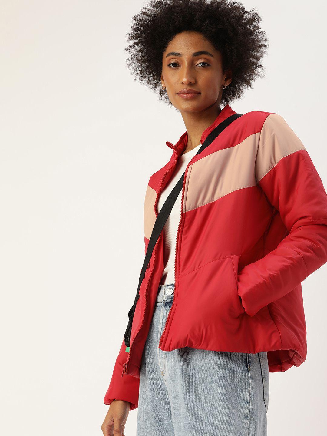 kook n keech women red and off white colourblocked puffer jacket
