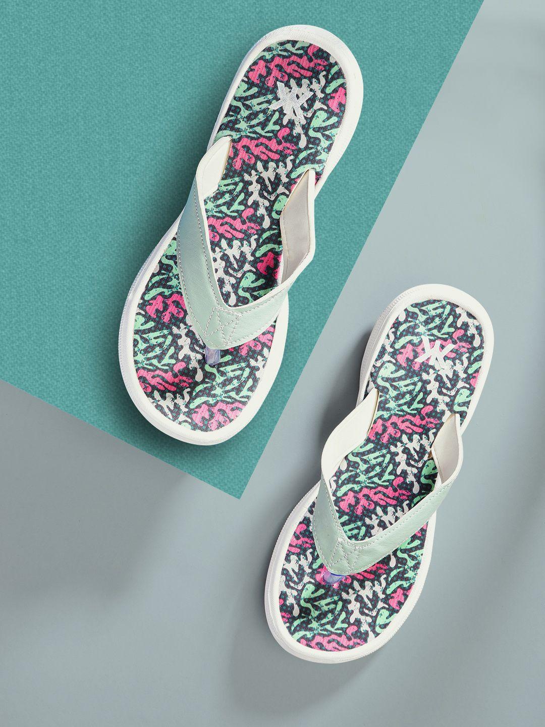 kook n keech women sage green & pink floral printed thong flip-flops