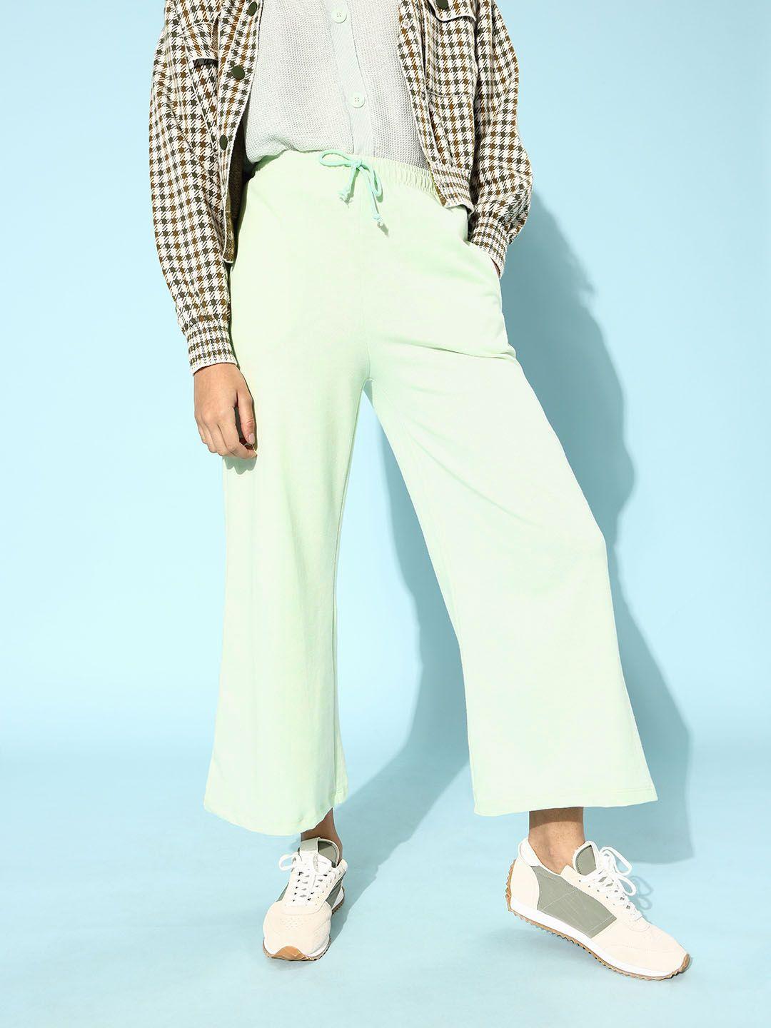 kook n keech women sea green flared solid track pants