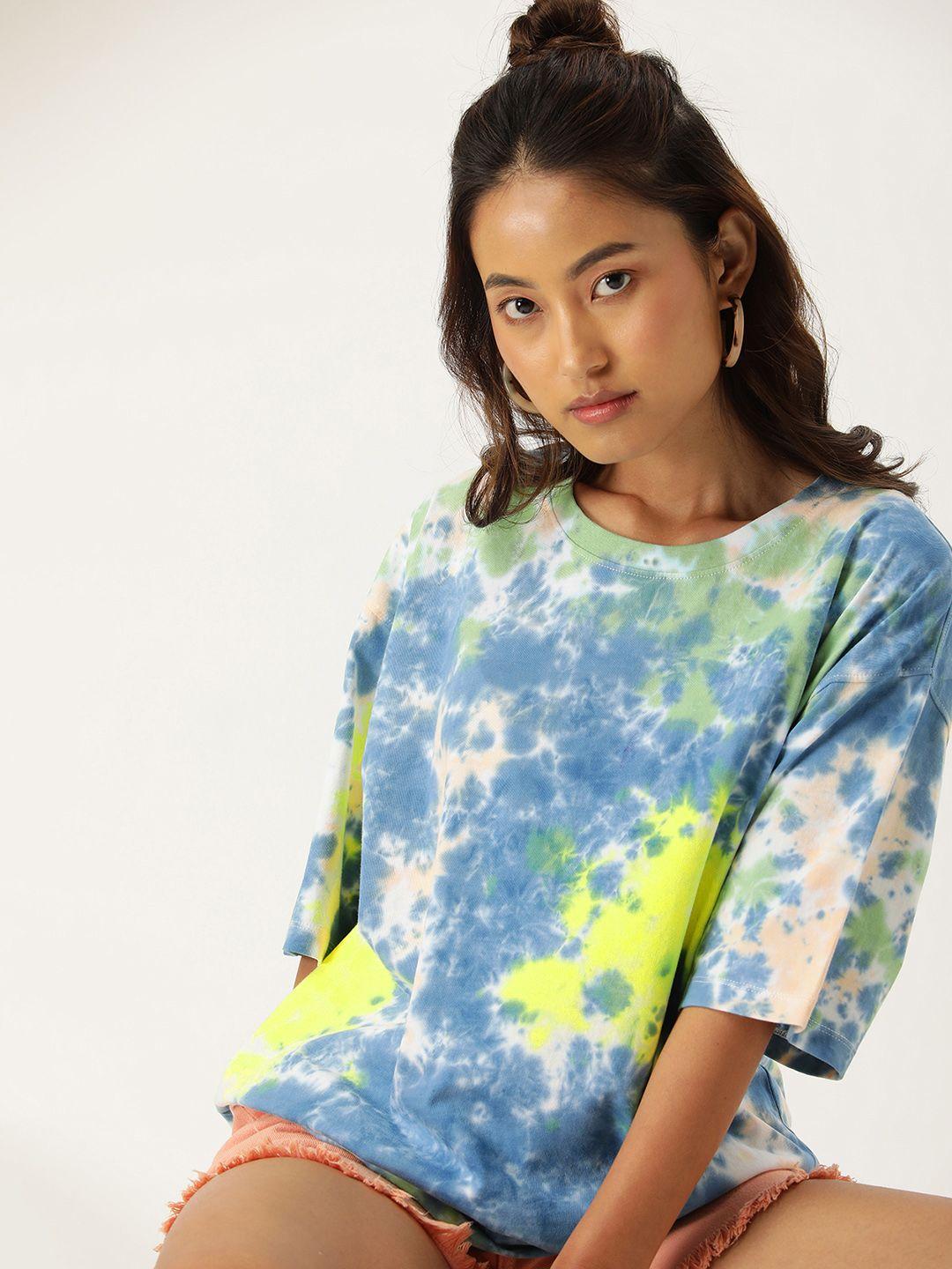 kook n keech women tie & dye drop-shoulder sleeves loose t-shirt