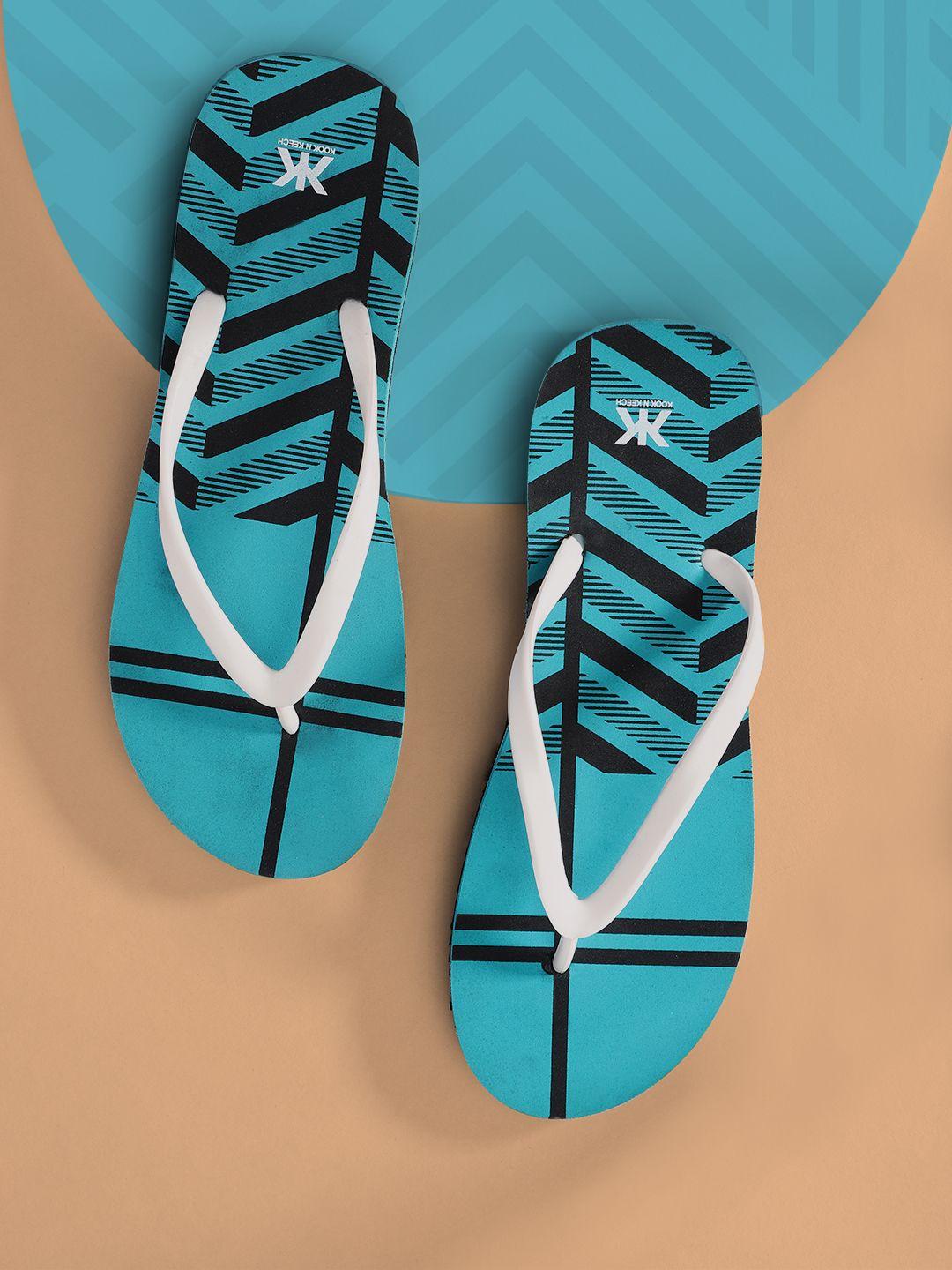 kook n keech women white & blue printed thong flip-flops