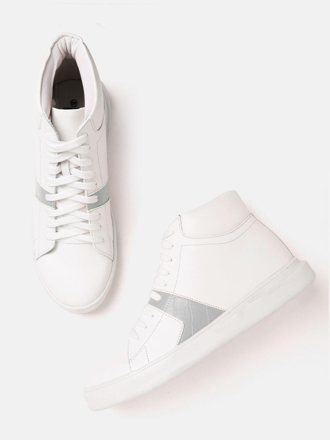 kook n keech women white & grey mid-top colourblocked sneakers