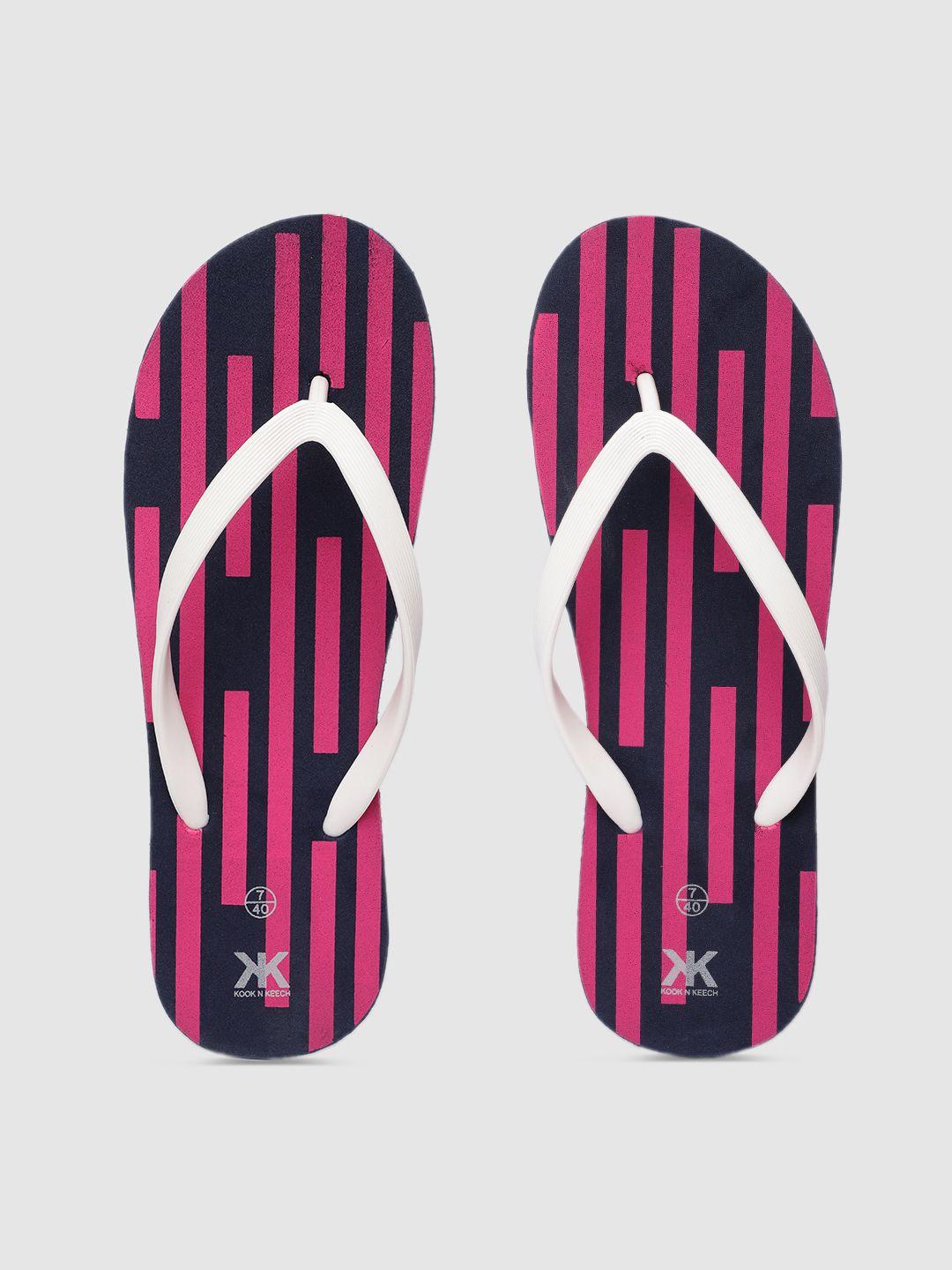 kook n keech women white & pink printed thong flip-flops