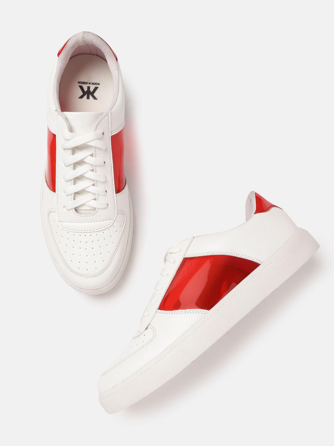 kook n keech women white & red colourblocked sneakers