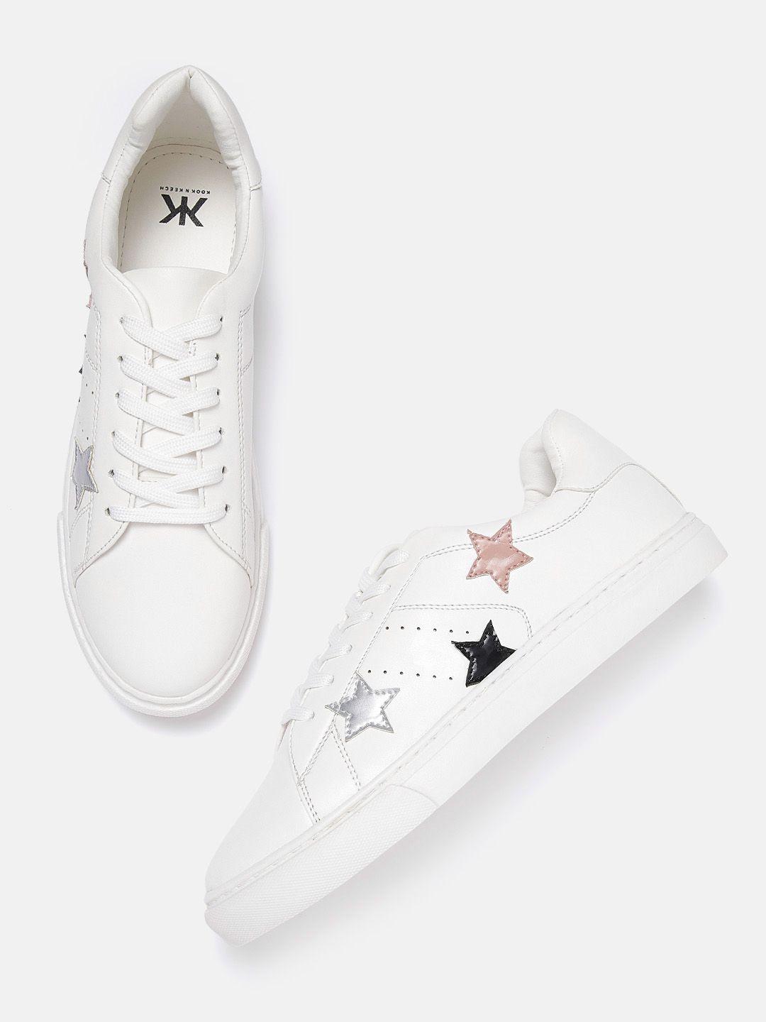 kook n keech women white perforated & star applique detail sneakers