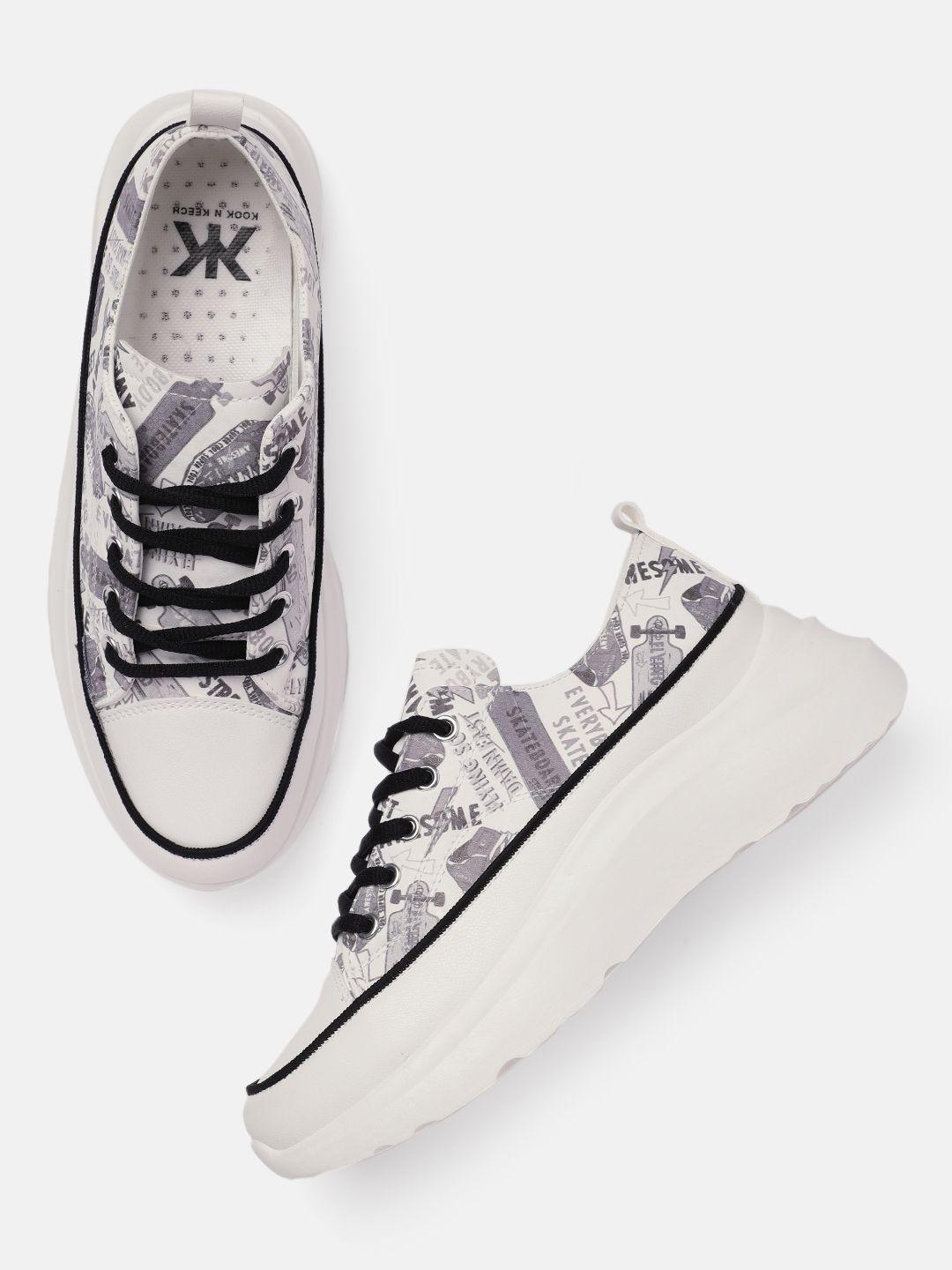 kook n keech women white printed sneakers