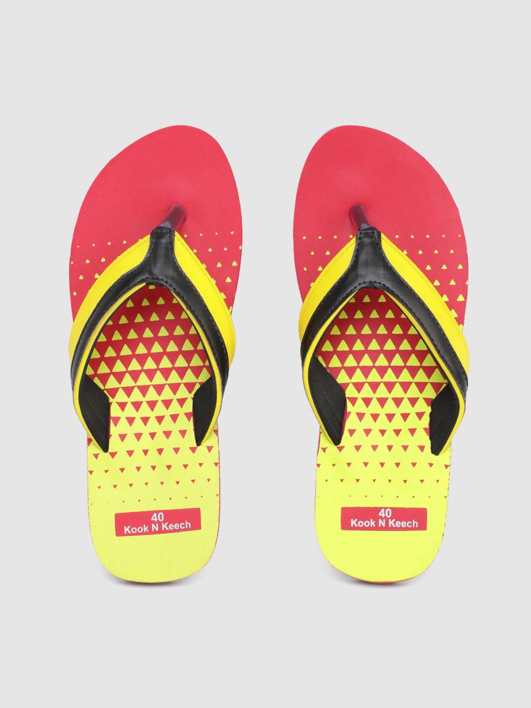 kook n keech women yellow & red printed thong flip-flops