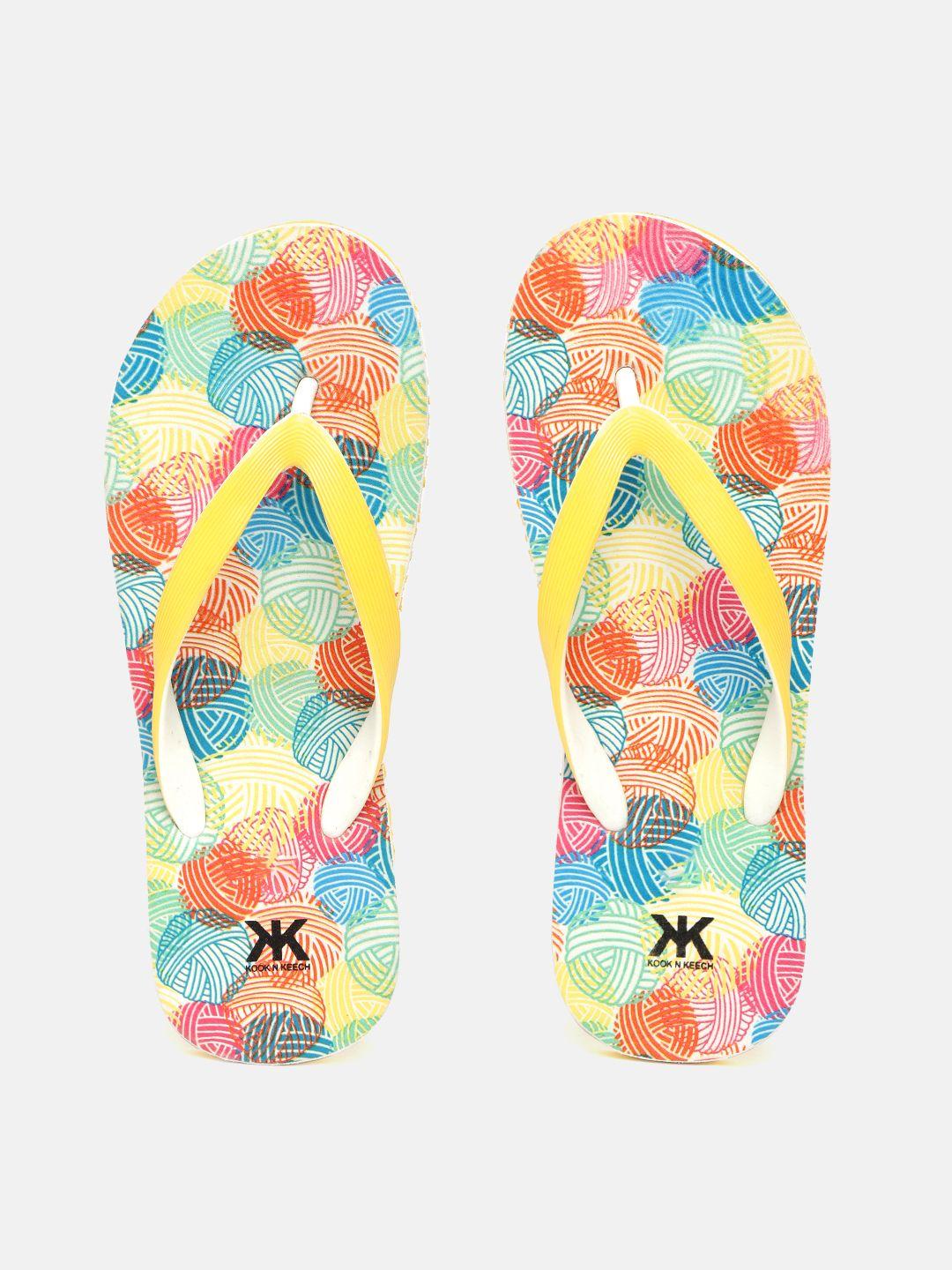 kook n keech women yellow & red printed thong flip-flops