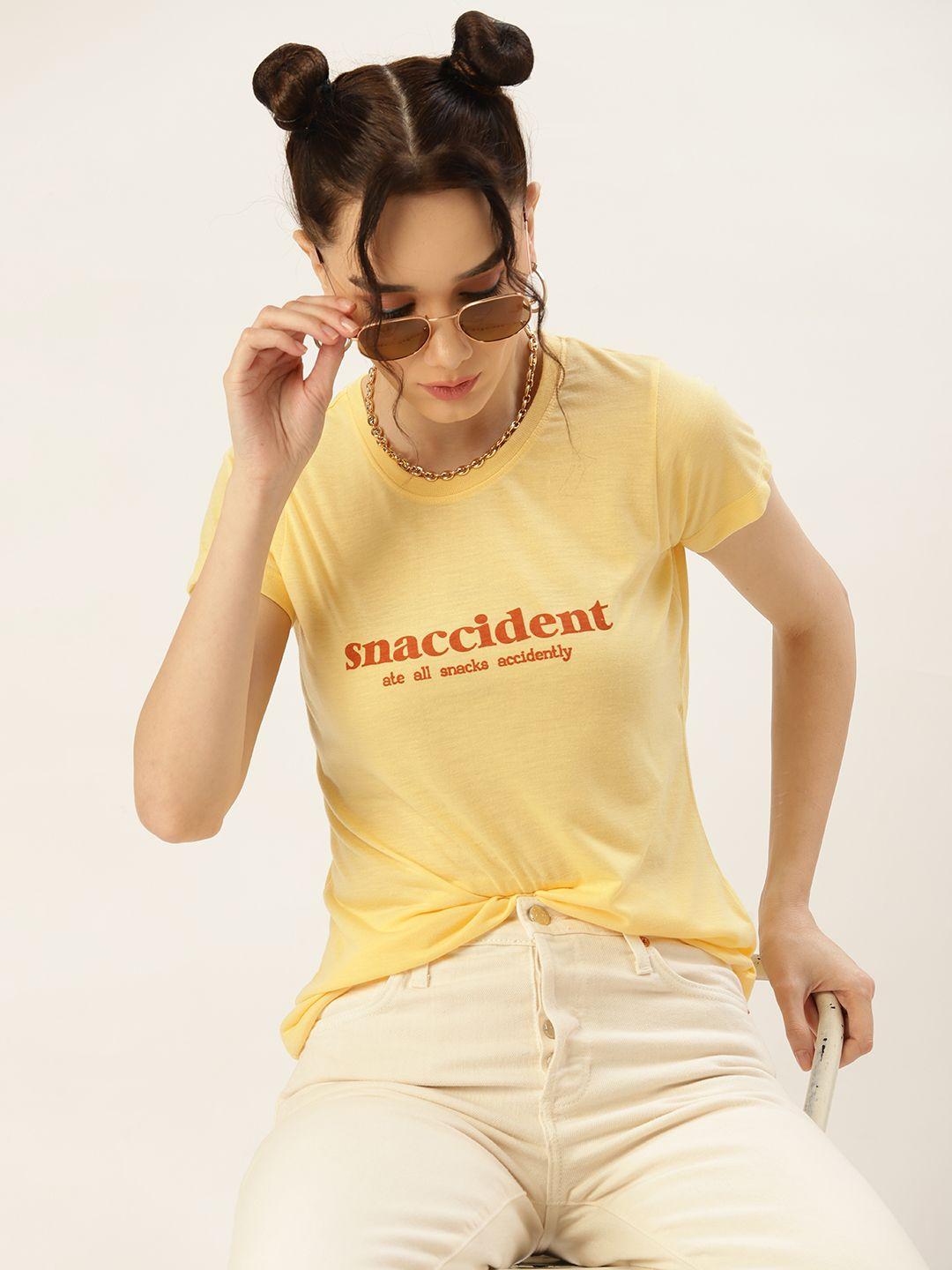 kook n keech women yellow typography printed t-shirt