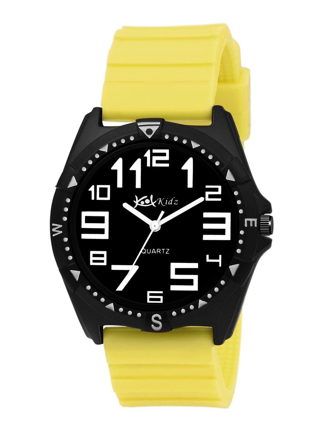 kool kidz kids black dial & yellow straps analogue watch