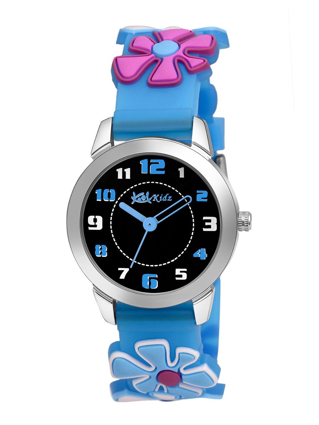 kool kidz unisex kids black printed dial & blue straps water resistant  analogue watch