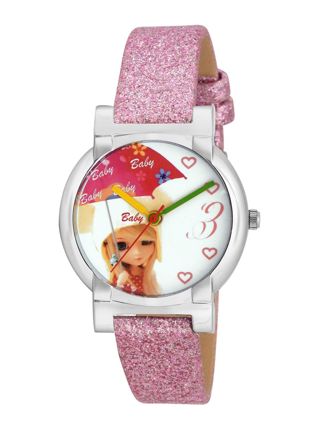 kool kidz unisex kids multicoloured printed dial & pink leather straps analogue watch kool kidz kk 106
