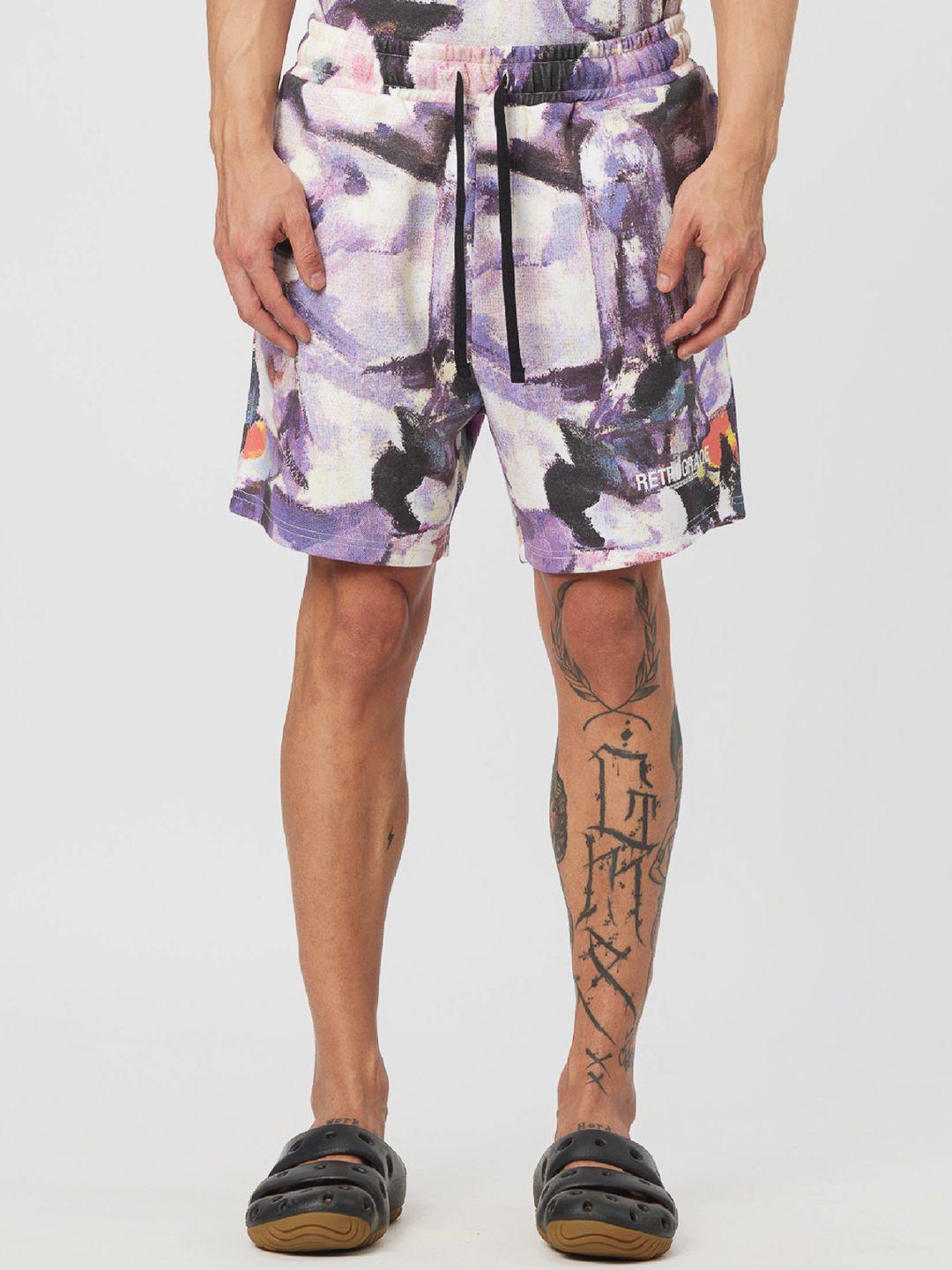 koovs men abstract printed mid-rise shorts