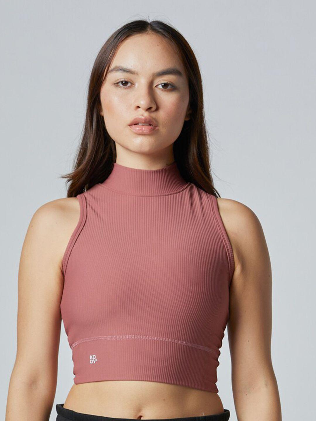 koovs ribbed high neck fitted crop top