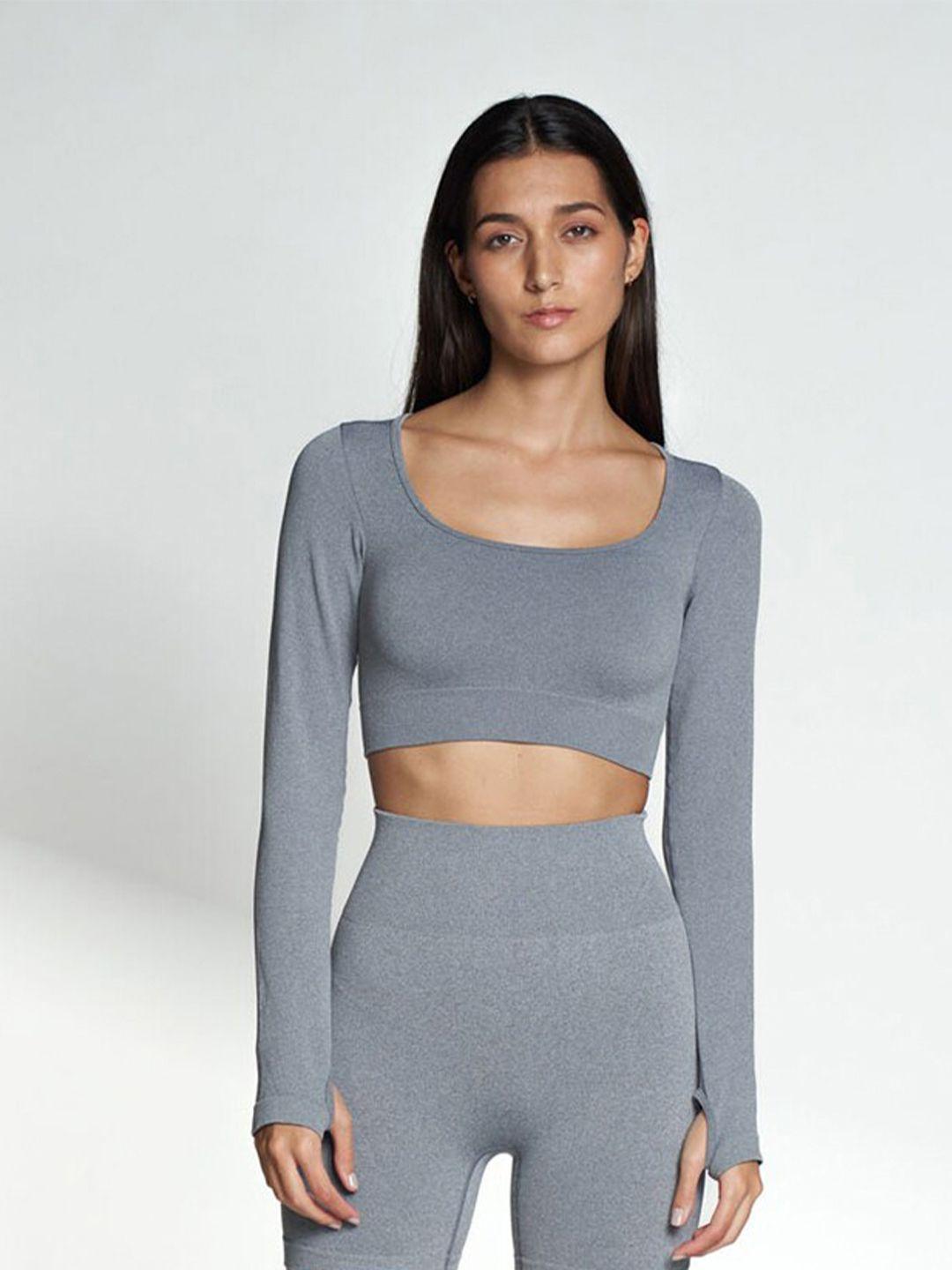 koovs square neck fitted sports crop top