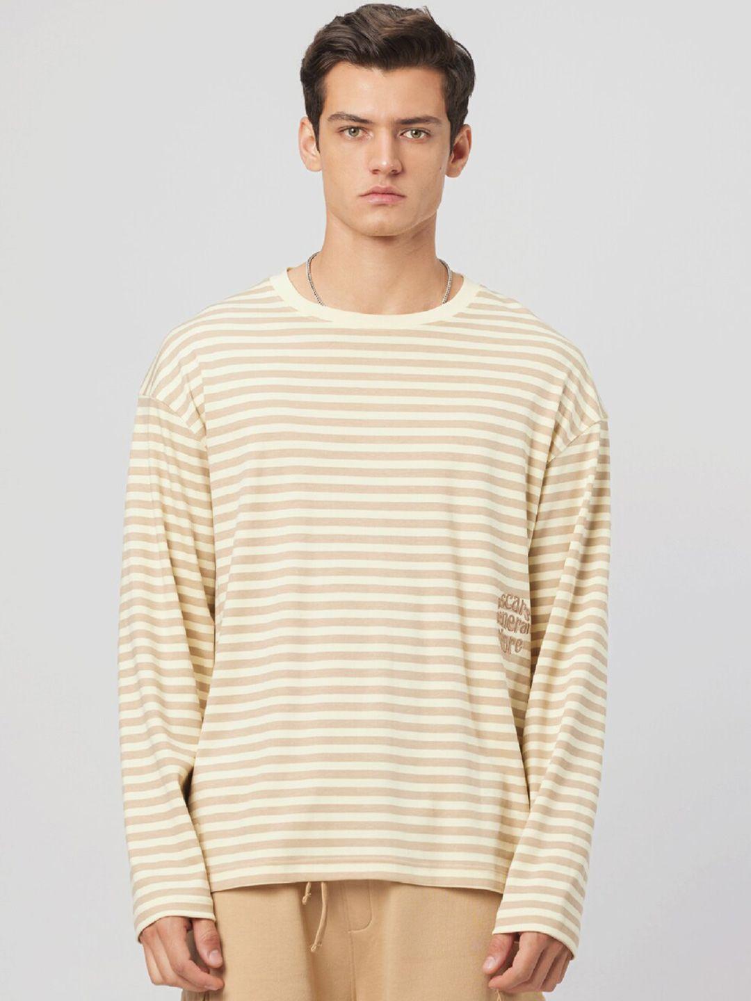 koovs striped printed round neck pure cotton relaxed fit t-shirt