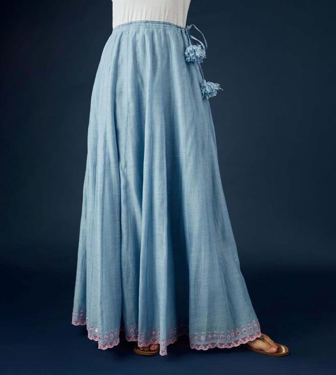kora blue cotton chanderi multi panelled skirt