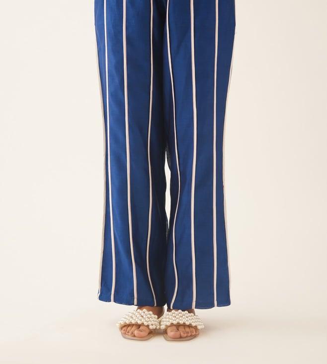 kora blue stripes silk chanderi casual trousers
