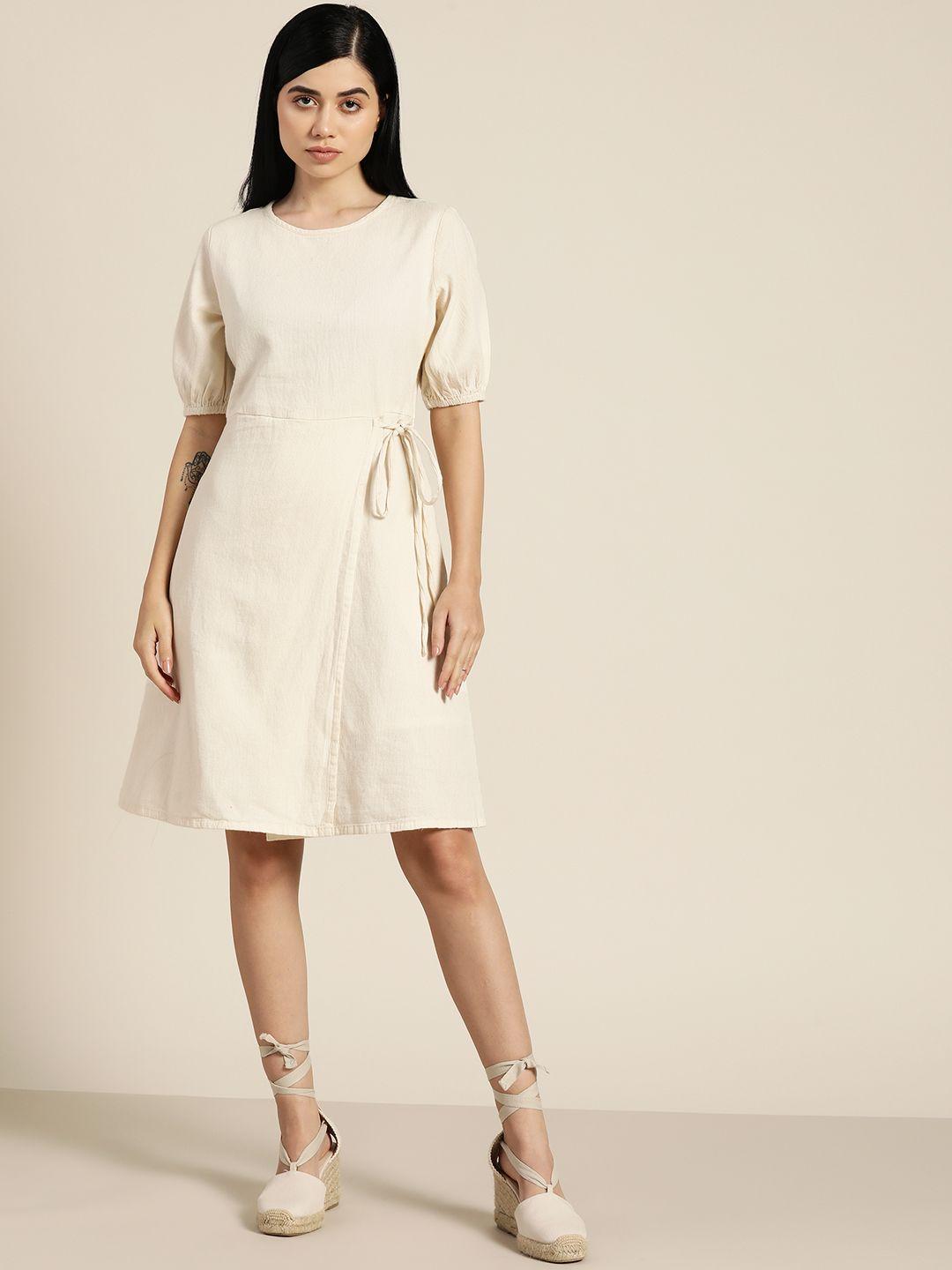 kora collection by ether off white pure cotton sustainable unbleached fabric wrap dress